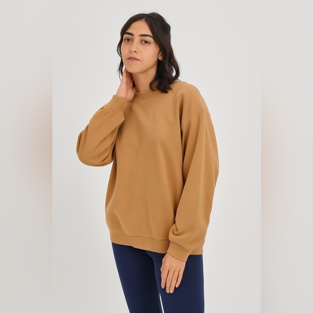 Aerie Pleated Sleeve Crew Sweatshirt- Caramel